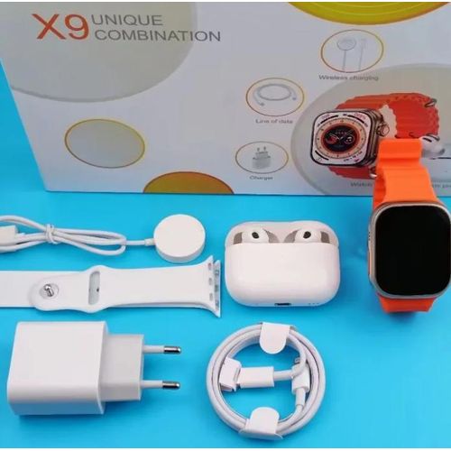 X9 Smart Watch Pro 2 - 1.99 Inch Display with Dual Straps and Free AirPods
