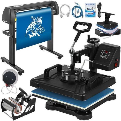 8 in 1 Heat Press 12"x15" 360°Swing Away and Vinyl Cutter Plotter 28inch 720mm Digital Control Desktop Art DIY Combo Set