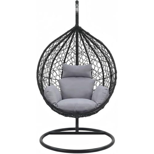 Freestanding Wicker Rattan Hanging Egg Chair with Cushion Outdoor Indoor Patio Swing Basket Chair Grey