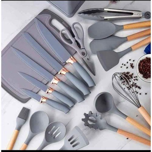 19pcs Silicone Cooking Utensils Set Spoon Set- Heat Resistance Grey
