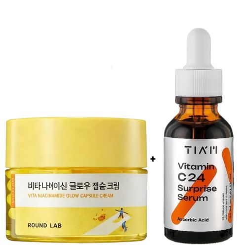 Vita Niacinamide Glow Capsule Cream Tiam Ascorbic acid vitamin c 24 face serum Moisturizes Brightens dull skin Remove Pigmentations Dark Spots Wrinkles Glows Evens Firms Improve elasticity Smooths Softens Boost Collagen Production