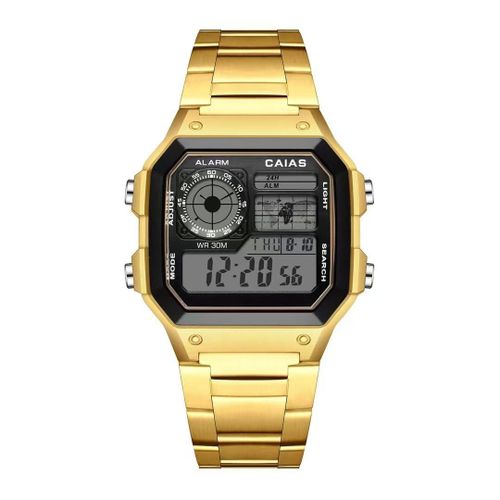 Square Steel Band LED Waterproof Digital Watch Men Sports Gold Black