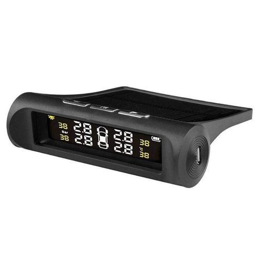 TPMS wireless tire pressure monitoring system for RV Solar tire pressure monitor system with 4 external sensors and 5 alarm modes, LCD display