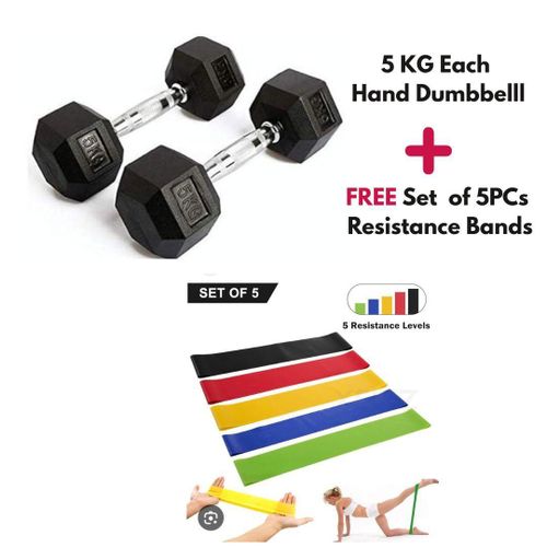 (2pcs) Pair 5KG Hexagonal Dumbbells' (5KG each Hand) for Gym or Home Strength Training