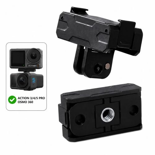 Magnetic Quick Release Adapter Mount for Osmo 360, Action 5 Pro, Action 4 and Action 3, Foldable 2-Prong Mount with 1/4 Thread, Aluminium Alloy, Black