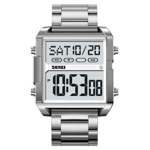 2299 Stainless Steel Multifunctional digital watch Outdoor alarm waterproof date Business mens Watch-silver