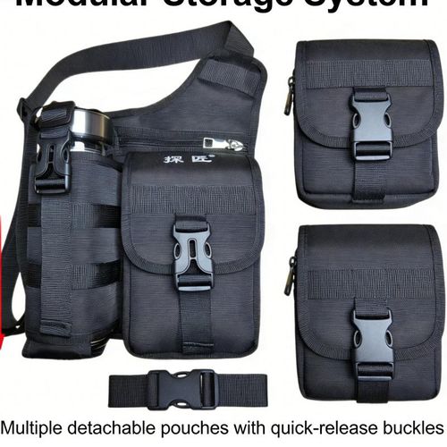 single-shoulder bag with water bottle holder and multiple pockets; a nylon chest bag suitable for outdoor and everyday use.
