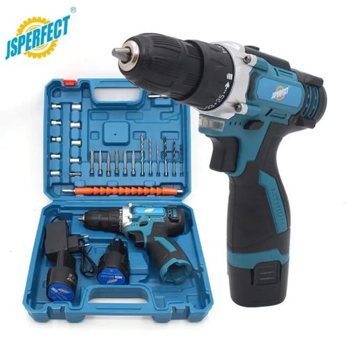 JSPERFECT 12V high torque cordless mini drill with 2 lithium battery