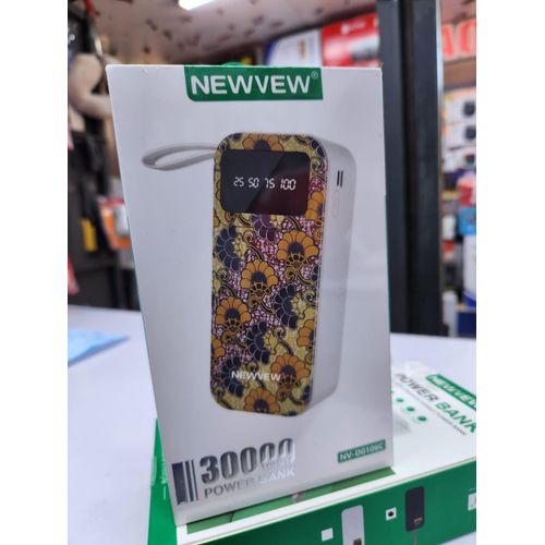 Newvew 30,000mAh High-Performance Power Bank - Massive Capacity Portable Charger - LED Digital Battery Display - Multi-Device Fast Charging with Lanyard - African Print/Floral Edition