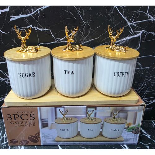 4-Piece Heavy-Quality White Ceramic Canister Set with Bamboo Lids