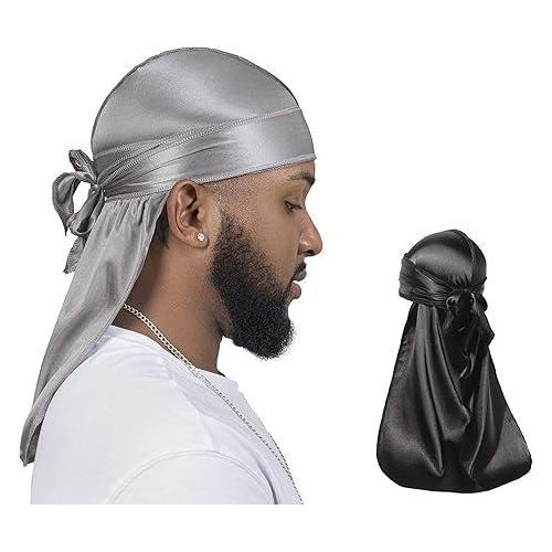2 Pieces Silky Durag Pack for Men Women Waves, Premium Satin Deluxe Du-rag