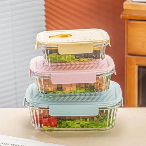 3pcs Borosilicate Glass Food Storage Containers with Airtight Lids – 410ml, 700ml & 1050ml