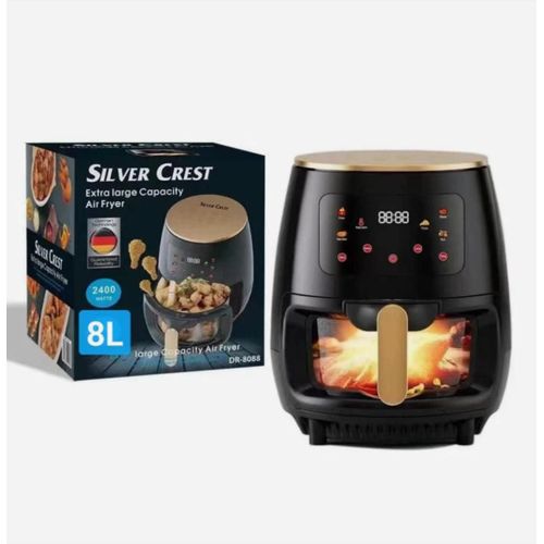Glass Oven 8L SilverCrest Air Fryer with Digital Touch Tuner, 3 Pin British Plug, Adjustable Temperature and Timer for Baking, Grilling, Roasting and Frying