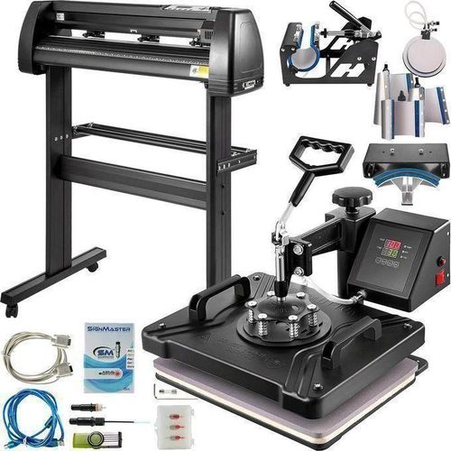 Complete Branding Business Bundle Professional 8 in 1 Heat Press and 2 feet Plotter Kit for Small Businesses startups