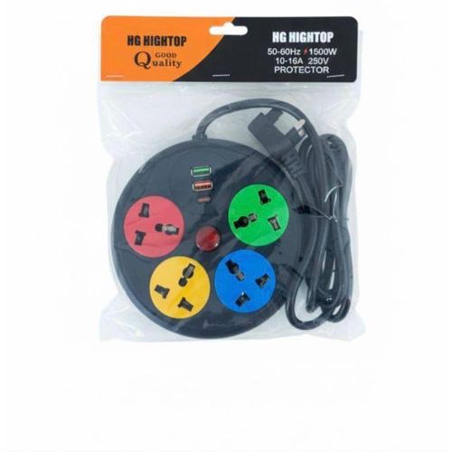 SWEET HOME 4 WAY POWER EXTENSION WITH LONG CABLE 3 USB CHARGING PORTS-black