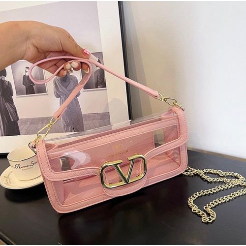 Transparent Luxury Shoulder Bag for Women Clear Designer Style Handbag Pastel Pink