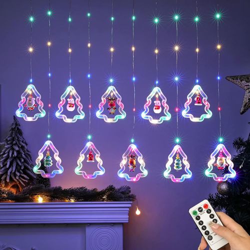 Christmas Window Lights,led light - Tree Shape Ring Light with Ornament, Curtain Light Indoor ,8 Modes String Light Hanging Decorations