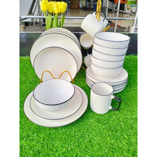 24 Pcs Dinner Set ,6 Cups 6 Plates 6 Side Plates And 6 Bowls