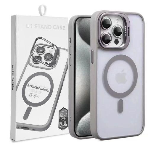 Grey Magnetic Case For iPhone 15 Pro, Camera Bracket, Camera Protectors, Clear Acrylic + TPU MagSafe Compatible Cover
