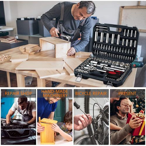 108pcs Auto Mechanic Socket Kit, Car Repair Tool Socket Wrench Set with Quick Release Ratchet Driver Extension Bars Drill Bits Screwdriver Storage Case, Mechanics Repair Hand Tools for Home Household