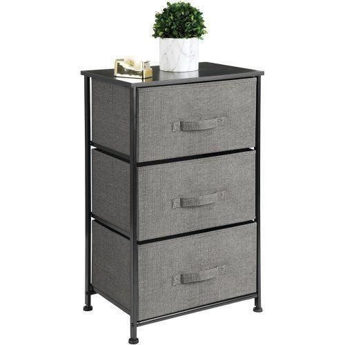 LASA 3-Tier Dark Grey Fabric Storage Cabinet Stylish Freestanding Cloth Wardrobe Organiser for Bedroom Hallway Home Use