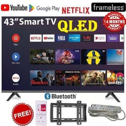 FHD QLED 43"inch Bluetooth enabled Frameless Smart/Android TV WITH InbuiltDecoder/WIFI/Youtube/+TV Guard+Extension+Bracket.