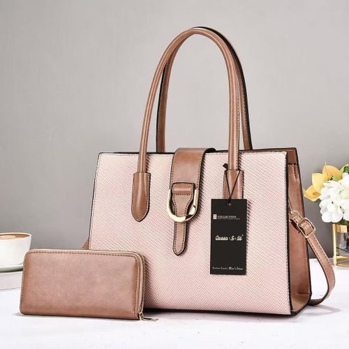 Queen S-fit Textured Tote Bag and Matching Wallet Set