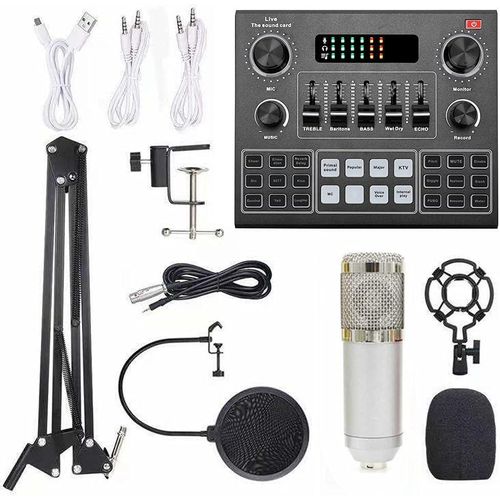 BM800 Professional Studio Microphone With V9 Sound Card Mixer For YouTube Podcast Recording
