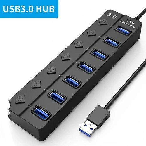 7-Port USB Hub USB 3.0 Hub High Speed Data Transfer with Individual Switches Indicator Lights for PC Laptop