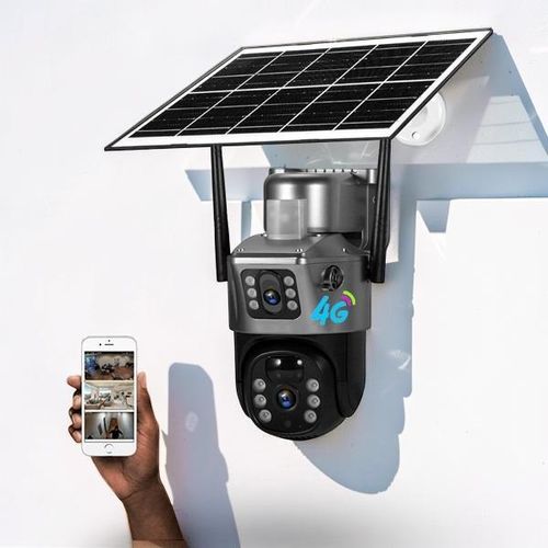 360-Degree Rotation Customizable Audio Warning Automatic Spotlight Activation Two-Way Audio V380 Pro App 12MP 4G PTZ Rotating Dual Lens Full-Color 247 Colored Night Vision Outdoor Security Solar Camera