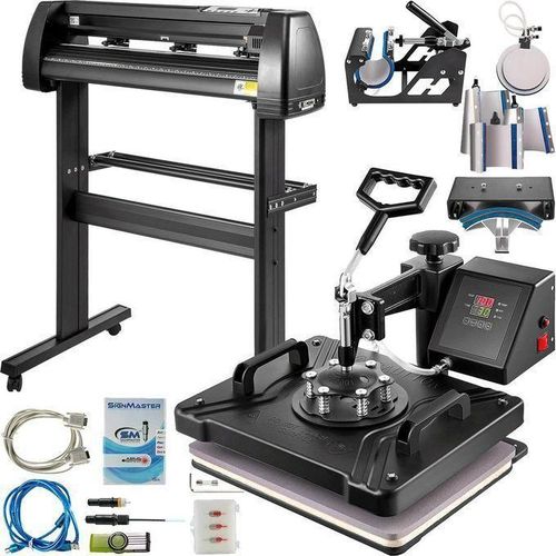 Premium 8-in-1 Heat Press Machine with 2ft Vinyl Plotter Cutting machine T-Shirt Cap Mug Printing Bundle