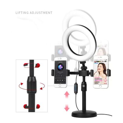6 Inch LED Selfie Ring Light Stand with 3 Lighting Modes & Dual Phone Holder