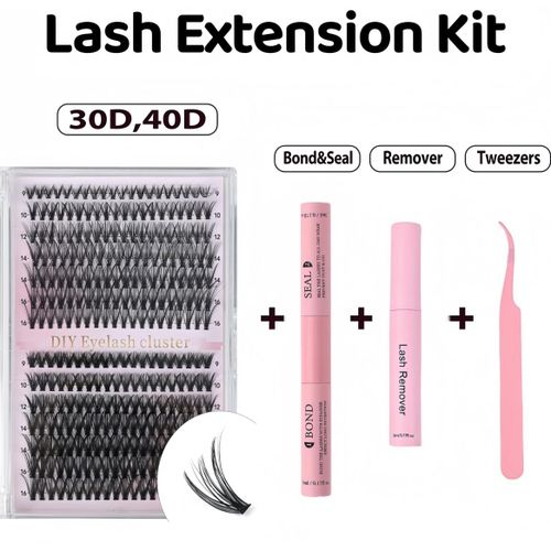 Cluster Lashes 168 pcs Wispy Lash Clusters D Natural Eyelashes Extensions 9-16mm Mix 30D+40D Individual Lashes with Lash Glue,Remover and Seal Tweezers Thin Band Eyelashes Cluster for DIY Lash Extensi