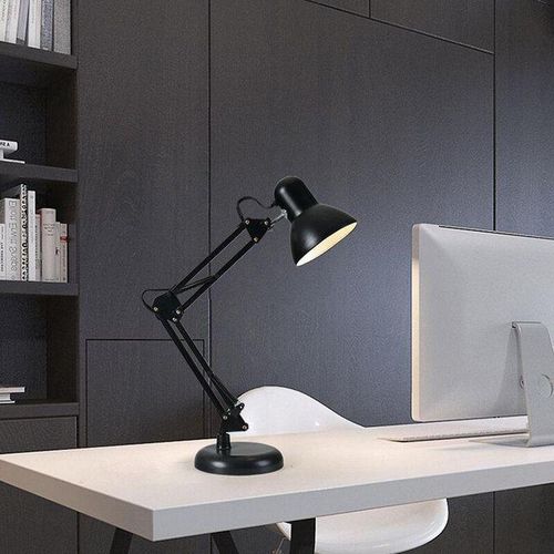 Black Adjustable Desk Lamp with Clamp and E27 Socket for Stu