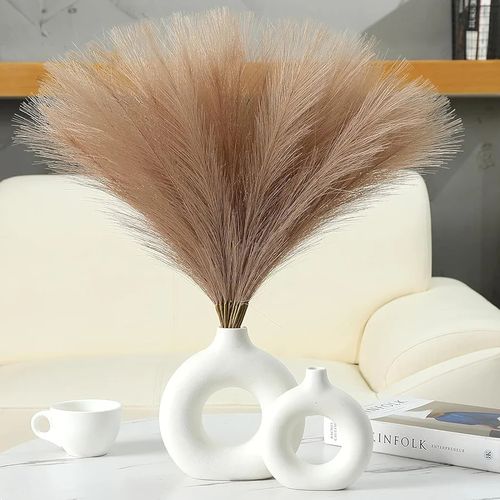 10-Pack Fluffy Faux Pampas Grass Decor in Light Coffee-Brown (47-49cm) Premium Boho Chic Artificial Stems for Home & Event Decor Perfect for Kenyan Homes – Maintenance-Free, Long-Lasting, and Allergy-Free