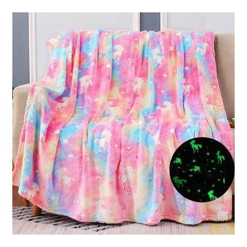 Glow in The Dark Unicorn Blanket for Kids / 180x200cm Thick Flannel / Soft Cozy Fleece Throw / Magical Glowing Blanket for Bed, Couch & Travel