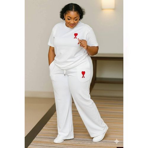 Tracksuit Set Womens Casual Two-Piece Comfortable Sporty Loungewear- White