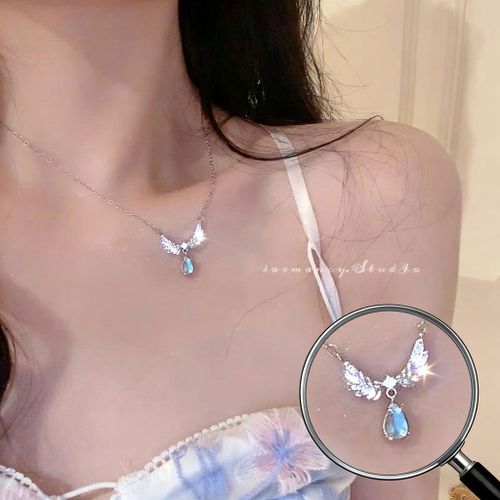 Angel Blue Water Drop Necklace Elegant Chain Womens Model