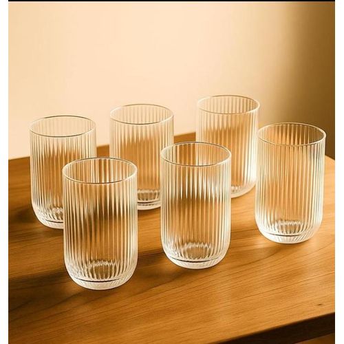 Ribbed Glass Tumbler Set Elegant Vertical Stripe Drinking Glasses Set of 6