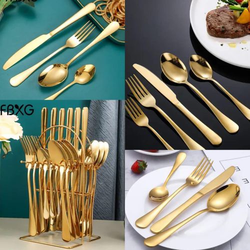 24-Piece Luxury Gold Cutlery Set – Elegant Stainless Steel Dining Utensils