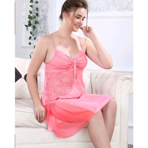 Women Satin Nightdress Sleepwear Lace Chemise Lingerie Nighty Adjustable Strap