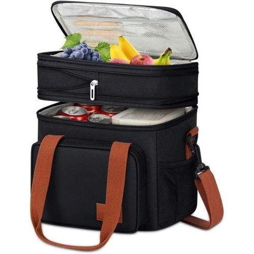 Double Compartment 15L Lunch Bag Insulated Lunch Bag Durable Thermal Cooler Bag with Removable Shoulder Strap for WomenMen Ideal for WorkHikingPicnicFishingBeach Etcc Outdoor Activities
