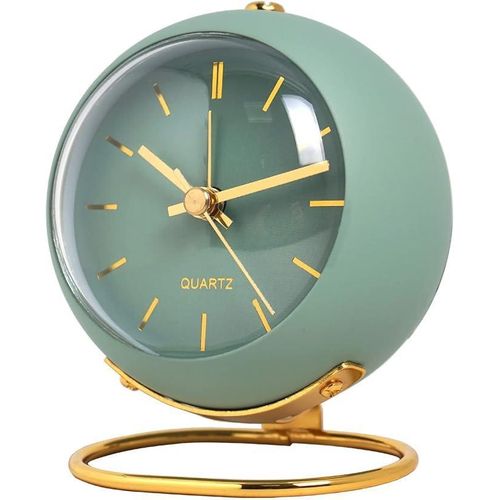 Classic small non-ticking table alarm clock with night light, battery operated, HD glass desk clock for living room, bedroom, bedside table, decoration