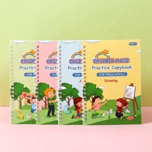 Kids magic practice books set of 4. Maths, alphabet, numbers, drawing also comes with 1 pen, 4 pen refills and pen holder