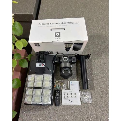 All Weatherproof Two In One V380 Pro 12MP 4G Sim card PTZ Rotating Triple Lens (Three screens) Outdoor Security Solar Camera Solar street light with Solar Street Light
