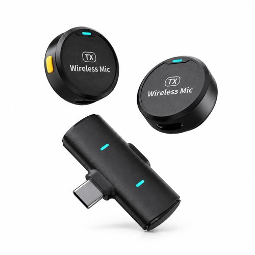 Dual Button Wireless Microphone for YouTube, Omnidirectional Lavalier Mic with Noise Cancellation, Reverb Mode, LED Indicator, Plug & Play Button, Type-C, 5 Hours Playback, 20M Range