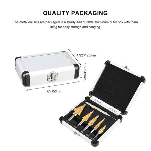 5pcs Step Drill Bit Gold High Speed Step Drill Bits For Woodworking Cast Iron Work + automatic punch