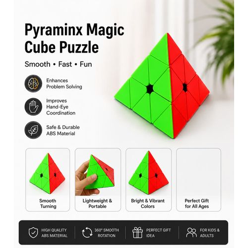 Pyraminx Magic Cube Puzzle – Speed Twist Brain Teaser Toy, Smooth Rotation, Educational Puzzle Game For Kids & Adults