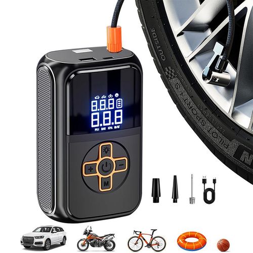 Multifunctional 3 in 1 Portable Car Air Pump - with Digital Tyre Air Compressor, Emergency light, phone power bank. Wireless rechargeable Tire Inflator, 150 PSI Tyre Air Pressure Pump Car, type C charging