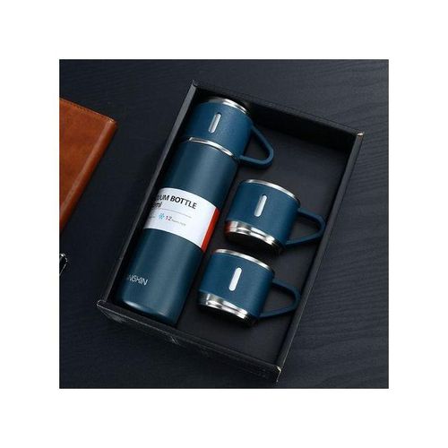 Double Wall Vacuum Flask Gift Set Dark Blue